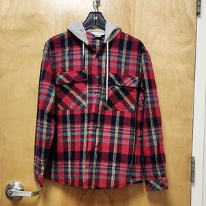Elevenparis Size S hooded flanell shirt red plaid